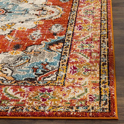 SAFAVIEH Monaco Collection Area Rug - 2'2" x 4', Orange & Light Blue, Non-Shedding & Easy to Clean, Distressed Medallion Design, Ideal for Front Door, Kitchen, Entryway, Accent Space (MNC243H) - color: Orange/Light Blue, size: 2'2" x 4' (Rectangular)