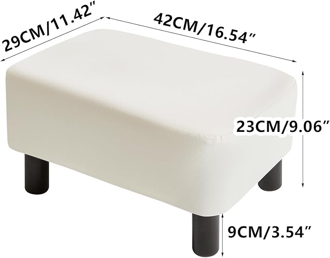 IBUYKE 16.54" Small Footstool, PU Faux Leather Step Stool, with Padded Seat Pine Wood Legs and Padded Rectangular Stool,for Bedroom, White RF-BD212-W