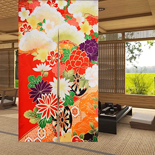 LIGICKY Japanese Style Doorway Curtain Noren Cotton Linen Retro Flowers Printed Window Treatment Hanging Door Tapestry for Home Decoration 33.5" Width x 59" Long, Colourful - color: Retro Flowers, size: 33.5"W x 59"L (Pack of 1)