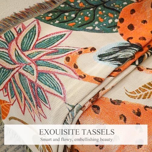 LumiSyne Double-Sided Cotton Woven Throw Blanket with Tassel Jungle Bohemian Style Tapestry Shawl Multi-Function Decorative Throws for Sofa Bed Armchair Camping Blanket Tablecloth Carpet 160x130cm - color: Searching for Leopards