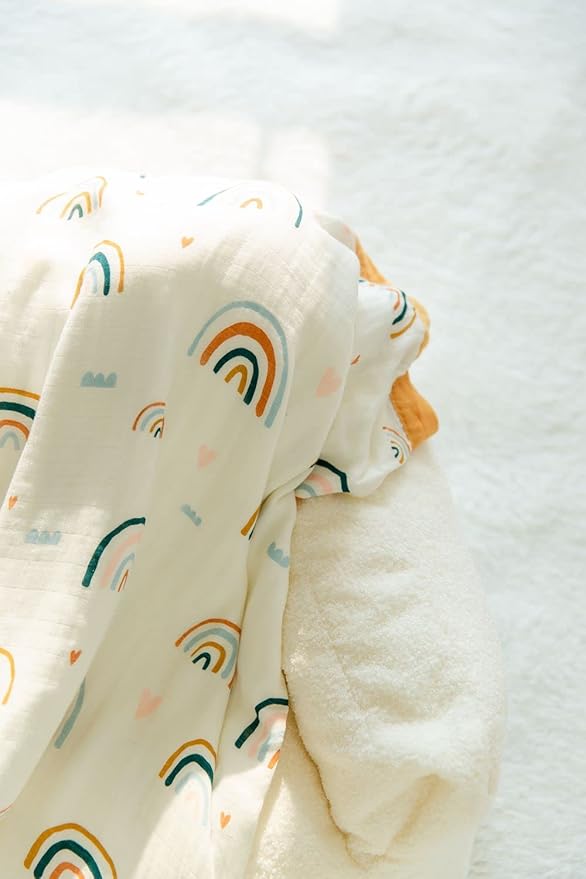 Rainbow Muslin Quilt Baby Blanket - Silky Soft and Breathable Summer Blanket for Toddler - Oversized 47" x 47" - 2 Layers Muslin Swaddle Blankets for Baby Boy and Girl (B Rainbow)