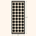 Black and White Checkered 2x5 Easy Jute Laundry Room Rug Runner, Laundry Floor Mat, Washable Non Slip Diamond Boho Carpet for Entryway, Bathroom, Kitchen, Checkerboard Modern Farmhouse Mat