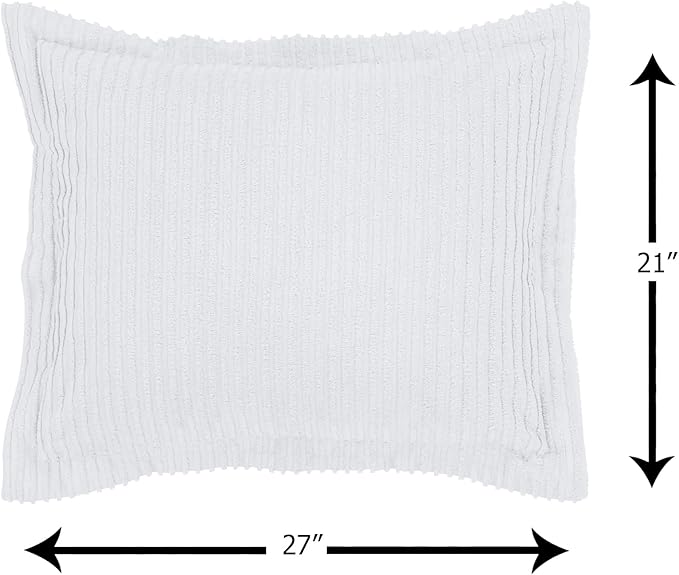 Better Trends Chenille Bedspreads Twin Size, White 100% Cotton Chenille Stripe Design Tufted Bedding Coverlet Soft Lightweight, 96"x110" with 1 PC Sham 2 Pieces Set Jullian Collection