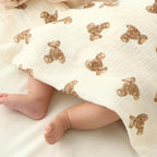 insular Cotton Muslin Baby Blanket with Tassel, Boho Bohemian Muslin Swaddle Blanket Baby Receiving Blanket with Fringe, Nursery Decor Throw or Nursing Blankets, 47" x40”, Little Bear