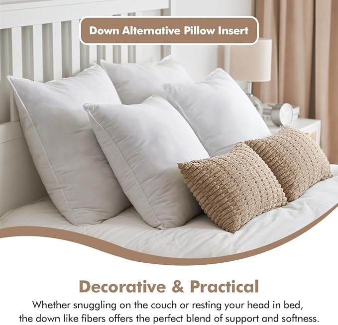 MIULEE 22x22 Pillow Inserts,Down Alternative Pack of 2 Euro Decorative Throw Pillows for Sofa Couch Bed, Ultra Soft Fluffy Bed Sleeping Form