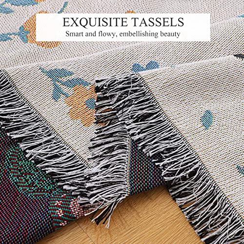 LumiSyne Double-Sided Cotton Woven Throw Blanket with Tassel Jungle Bohemian Style Tapestry Shawl Multi-Function Decorative Throws for Sofa Bed Armchair Camping Blanket Tablecloth Carpet 160x130cm - color: Butterfly Meets Flower