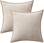 MIULEE Pack of 2 Couch Throw Pillow Covers 18x18 Inch Natural Beige Farmhouse Decorative Pillow Covers with Stitched Edge Taupe Soft Chenille Solid Dyed Pillow Covers for Sofa Bed Living Room