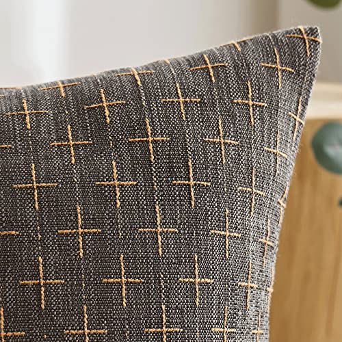 MIULEE Pack of 2 Decorative Burlap Linen Throw Pillow Covers Modern Farmhouse Vintage Pillowcase Rustic Woven Textured Cushion Cover for Sofa Couch Bed 18x18 Inch Dark Grey - color: Dark Grey, size: 18" x 18" (Pack of 2)