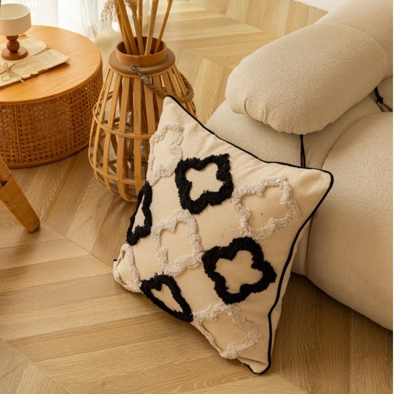 Xiao Hua Boho Tufted Decorative Throw Pillow Cover, Cozy Bohemian Cotton Canvas Cushion Cover Tassels Pillow Case Home Decor 18 * 18inch,02