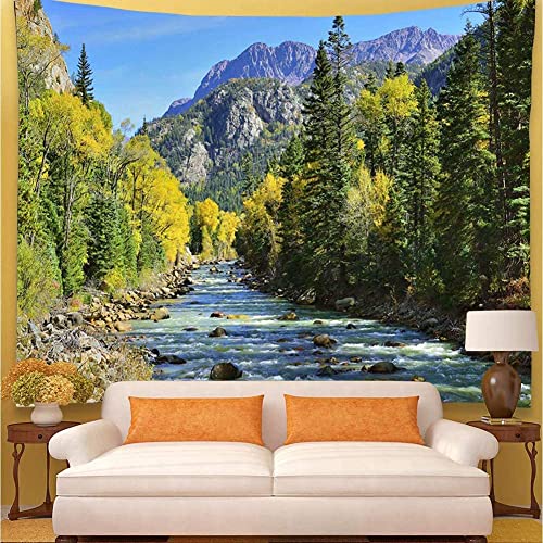 YISURE Extra Large Huge Tapestry 120(W) x 90(L) Inch, Nature Mountain Forest Tapestry, Scenic Green Pine Tree Waterfall Landscape Wall Hanging Tapestries for Home Office Dorm Indoor and Outdoor - size: 90"L x 120"W