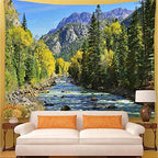 YISURE Extra Large Huge Tapestry 120(W) x 90(L) Inch, Nature Mountain Forest Tapestry, Scenic Green Pine Tree Waterfall Landscape Wall Hanging Tapestries for Home Office Dorm Indoor and Outdoor - size: 90"L x 120"W