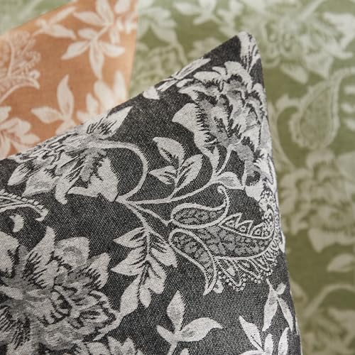 Floral Jacquard Throw Pillow Covers Set of 2, Background/Charcoal 16x16 Inch, Farmhouse Decorative Cotton Dark Grey Cushion Covers for Sofa Bed Living Room Home Decor - color: Background/Charcoal, size: 16" x 16" (Pack of 2)