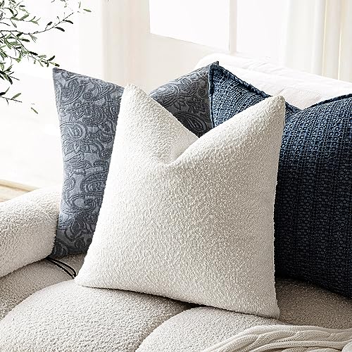 Foindtower Set of 2, Decorative Textured Boucle Throw Pillow Covers Accent Solid Pillow Cases Neutral Soft Cozy Couch Cushion Case for Chair Sofa Bedroom Living Room Home Decor 16 x 16 Inch White - color: White, size: 16" x 16" (Pack of 2)