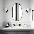 BOMINICA Irregular Wall Mirror Asymmetrical Mirror, Decorative Wall Mirror Golden Wood Framed, Wall Mounted Mirror for Bathroom Living Room Entryway Bedroom Hallway (Gold, 19.5" x 33.5")