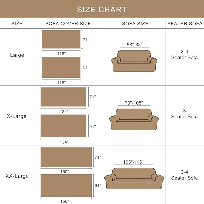 ROOMLIFE Khaki Boho Couch Cover for 3 Cushion Couch L Shape Sofa Covers for Sectional Sofa Reversible Silpcover for Dogs Washable Chenille Furniture Protector for Living Room, 71"x134"