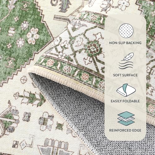 Lahome Boho Indoor Rugs for Entryway - 2x3 Area Rug Non-Slip Backing Washable Inside Door Mats Low-Profile Throw Rugs for Bathroom, Vintage Print Distressed Rug for Kitchen Bedside Adelyn Green - color: Green, size: 2' x 3' (Rectangular)