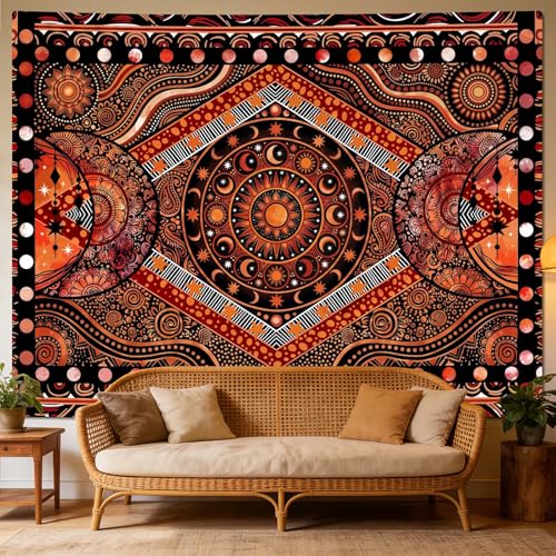 Rexful Orange Sun and Moon Tapestry Indie Hippie Bohemian Mandala Celestial Wall Hanging Aesthetic Tapestry for Bedroom Living Room Dorm (Red 1, 60''×44'') - color: Red 1, size: 60''×44''