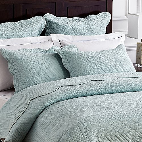 Calla Angel Sage Garden Luxury Pure Cotton Quilted Pillow Sham, King Pillow, 20x36, Light Aqua - color: Light Aqua, size: King