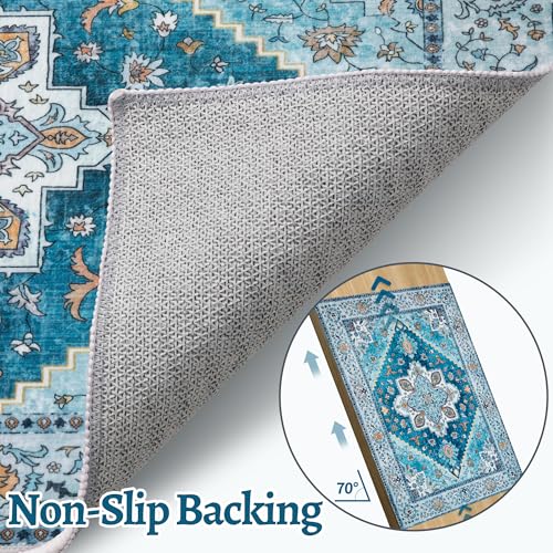 Tangsoo Blue 2x3 Washable Rug for Entryway, Vintage Non Slip Small Area Rug, Indoor Front Door Rug, Print Door Mat Small Carpet, Soft Low Pile Rugs for Entrance Kitchen Bedroom Home Decor - color: Sky Blue, size: 2' X 3' (Rectangular)
