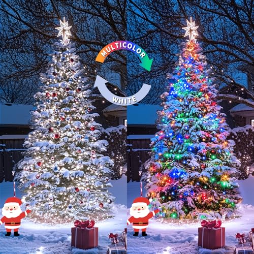 JMEXSUSS 2 Pack Solar String Lights Outdoor Waterproof, Total 66 FT 200 LED Solar Christmas Lights Outdoor, Twinkle Light for Christmas Tree Outside Garden Yard Xmas Decor, White to Multicolor - color: White to Multicolor, size: 100LED*2