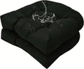 Set of 2 Outdoor Indoor Black Tufted Seat Cushion with Ties 18"x18" Waterproof Patio Chair Pads Tatami Floor Pillow for Dining Garden Balcony Office Decor