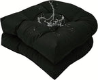 Set of 2 Outdoor Indoor Black Tufted Seat Cushion with Ties 18"x18" Waterproof Patio Chair Pads Tatami Floor Pillow for Dining Garden Balcony Office Decor