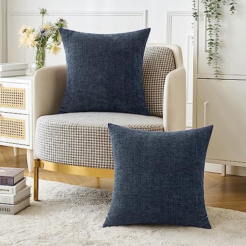 MIULEE Pack of 2 Navy Blue Throw Pillow Covers 16x16 Inch Soft Chenille Pillow Covers for Sofa Living Room Couch Solid Dyed Cases - color: Dark Navy, size: 16" x 16" (Pack of 2)