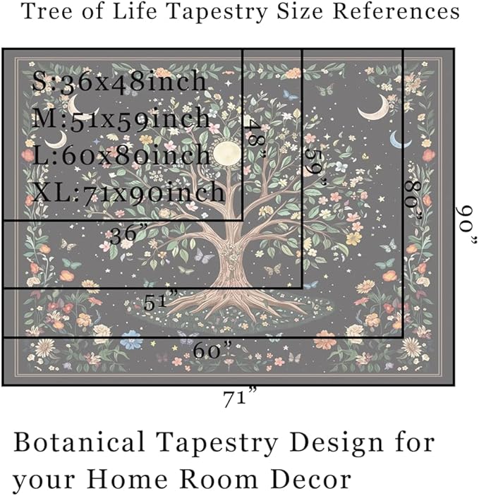 Jhdstore 90" x 71" XL Tree of Life Tapestry Wall Hangings Botanical Floral Wall Tapestry for Bedroom Aesthetic Bohemian Tapestries for Living Room Decor Nature Flower Tapestries Fabric Wall Hanging