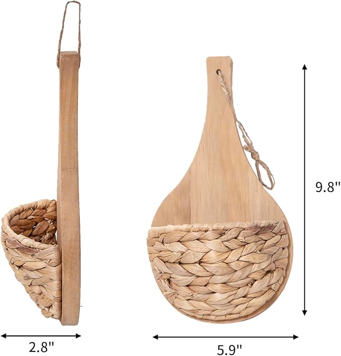 YRMT Small Hanging Basket for Wall Decor Water Hyacinth Woven Hanging Planter for Artificial Plants Flowers Home Decor for Livingroom Bedroom (Round Shape)