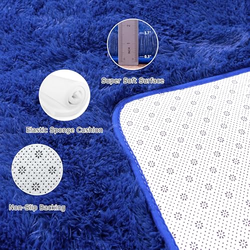 Awaytail Dark Blue Rug 2x3 - Small Rugs for Living Room Height Pile 1.4" Plush - Fuzzy Throw Rugs for Bedroom - Navy Blue - color: Navy Blue, size: 2' x 3' (Rectangular)