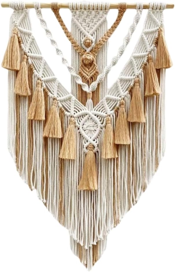 Boho Macrame Wall Hanging & Wall Decor, Cotton Handmade Tapestry with Tassel, Woven Macrame Wall Art for Decorating Bedroom Living Room Apartment Nursery (Brown)