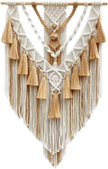 Boho Macrame Wall Hanging & Wall Decor, Cotton Handmade Tapestry with Tassel, Woven Macrame Wall Art for Decorating Bedroom Living Room Apartment Nursery (Brown)