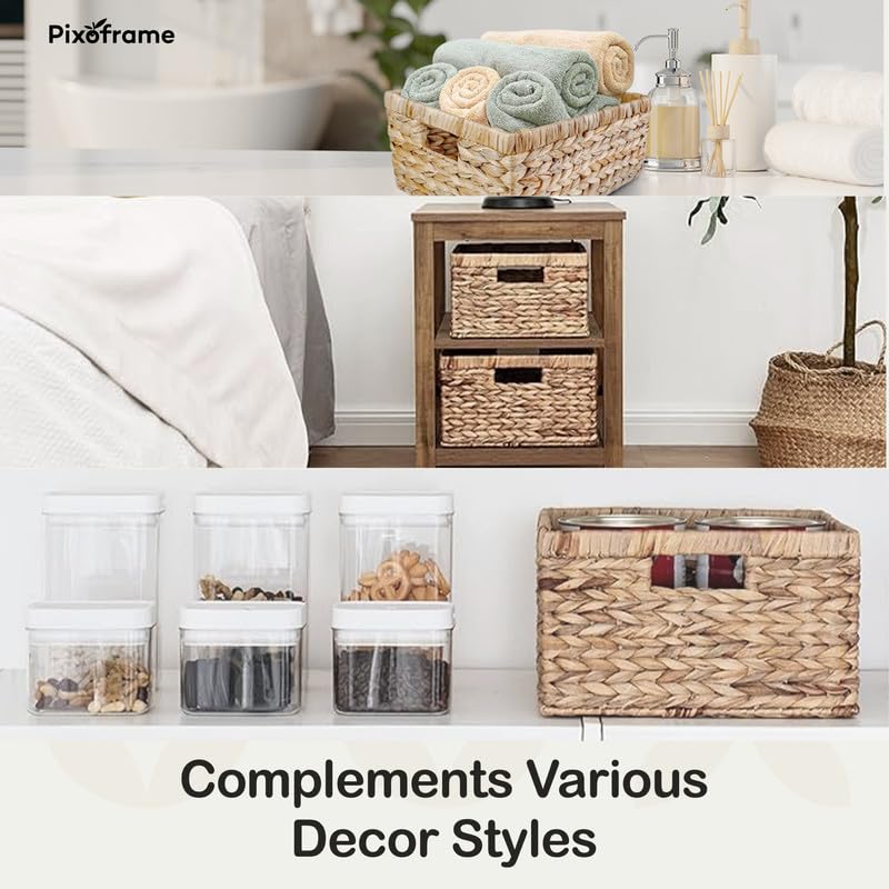Large Rectangular Handwoven Wicker Basket - Natural Water Hyacinth Storage Baskets with 2 Built-in Handles - Ideal for Towel, Blankets, and Home Organizer & Decor - 15"x 11"x6.75" - Brown - size: 15Dx11Wx6.75H