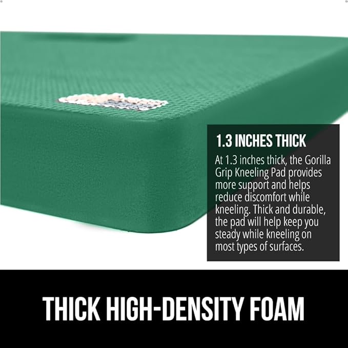 GORILLA GRIP Extra Thick Patent Pending Supportive Foam Kneeling Pad, Large Cushion Knee Pads for Gardening, Baby Bath Time, Dirt and Water Resistant, Workout and Garden Supplies, 17.5x11, Green