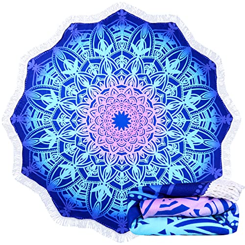 Large Microfiber Boho Mandala Beach Towel Round Bohemian Beach Blanket Hippie Indian Throw Blanket Beach Tapestry Sand Free Quick Dry Yoga Picnic Mat Wall Decor Circle Tablecloth,59'',Ocean Blue - color: Ocean Blue Mandala