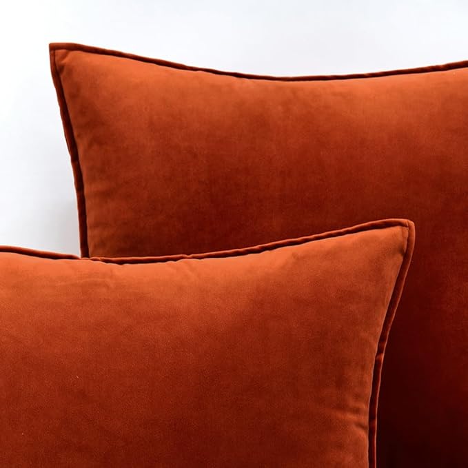 MIULEE Burnt Orange Velvet Throw Pillow Covers 20x20 Soft Decorative Solid Square Cushion Cases Pack of 2 Modern Luxury Home Decor for Couch, Sofa, Bedroom