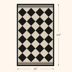 Black and White Diamond Outdoor Easy Jute Front Porch Rug 3x5, Washable Non-Slip Checkered Entryway Rug, Modern Farmhouse Boho Low Pile Indoor Carpet for Living Room, Kitchen, Mudroom, Laundry Room