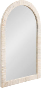 Kate and Laurel Rahfy Boho Arched Rattan Mirror, 20 x 30, White, Decorative Arch Wall Mirror with Authentic Rattan Frame for Vanity Bathroom Mirror