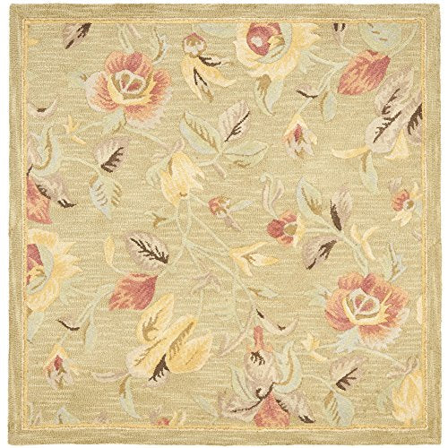 SAFAVIEH Blossom Collection Area Rug - 6' Square, Green & Multi, Handmade Floral Wool, Ideal for High Traffic Areas in Living Room, Bedroom (BLM785A) - size: 6' x 6' (Square)