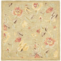SAFAVIEH Blossom Collection Area Rug - 6' Square, Green & Multi, Handmade Floral Wool, Ideal for High Traffic Areas in Living Room, Bedroom (BLM785A) - size: 6' x 6' (Square)