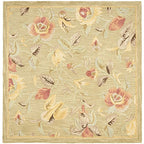 SAFAVIEH Blossom Collection Area Rug - 6' Square, Green & Multi, Handmade Floral Wool, Ideal for High Traffic Areas in Living Room, Bedroom (BLM785A) - size: 6' x 6' (Square)
