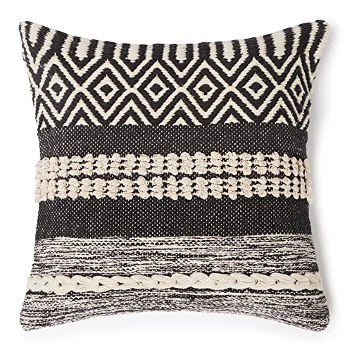 · REDEARTH · Handmade Boho Throw Pillow Covers - Bohemian Chic Farmhouse Style - Accent Woven Indoor and Covered Patio Pillow Cushion Cases for Couch, Bed, Chair, Sofa, Benches – Set of 2-18"x18" - - color: Char Delineate Black, size: 18" x 18" (Pack of 2