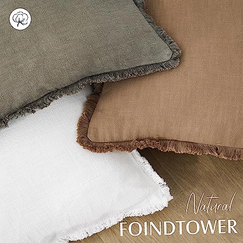 Foindtower Decorative Linen Fringe Throw Pillow Covers Cozy Boho Farmhouse Cushion Cover with Tassels Soft Accent Pillowcase for Chair Sofa Bed Living Room Home Decor, 16×16 Inch, 1PC, Cream White - color: Cream White, size: 16" x 16" (Pack of 1)