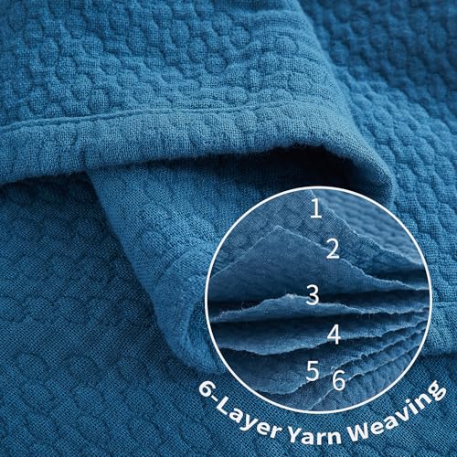 Premium 100% Cotton Blanket – All-Season Soft Breathable Bed Blanket for Queen Size – Lightweight Stylish Textured Throw for Bed– Giftable Cozy Bedding - color: Blue, size: Queen(80" x 90")