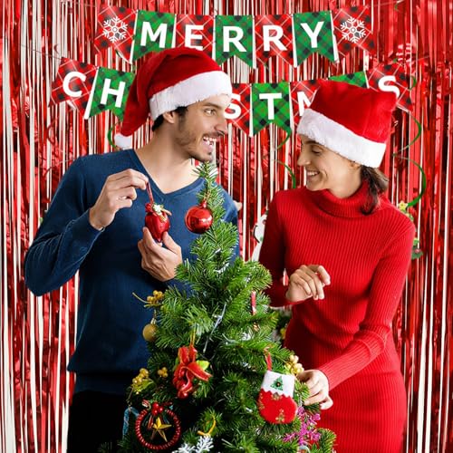 Valentines Day Decorations - Red Tinsel Backdrop Galentines Day Decorations 3.3x8.2ft, 2 Pack Foil Fringe Curtains Photo Booth Props for Birthday Party, Red Streamer Backdrop for Christmas - color: Red