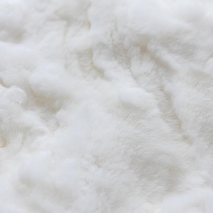 MOOX Rabbit Fur Throw Pillow Covers Decorative Fluffy Soft Fuzzy Plush Luxury Genuine Animal Skin Lumbar Pillow 18"x18" Cushion Cover, Couch White
