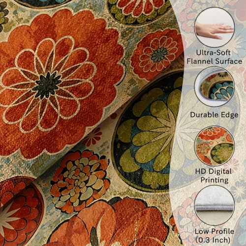 Boho Floral Rugs for Bedroom - Vintage Medallion Floral Rug, 2x3 ft Washable Non-Slip Burnt Orange and Sage Green Area Rug, Rustic Mandala Carpet for Entryway, Retro Bohemian Home Decor & Gifts - color: Burnt Orange Sage Green, size: 2' x 3' (Rectangular)