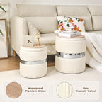 Round Storage Ottoman Set of 2 - Multi-Functional Footrest & Vanity Stool for Living Room, Space-Saving Side Table with Hidden Compartment, Sturdy Seating for Small Apartments & Bedroom, White