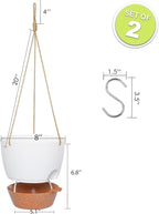 8 inch Hanging Planters, 2 Pack Self Watering Hanging Pots with 20oZ Deep Reservoir for Indoor Outdoor Plants Flowers, White with Brown