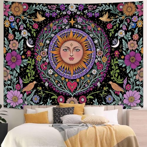 Kanuyee Mystical Sun Face Wall Tapestry, Bohemian Nature Tapestries for Room Decor, Artistic Tapestry 80"x60" - color: Orange Purple, size: 80"L x 60"W